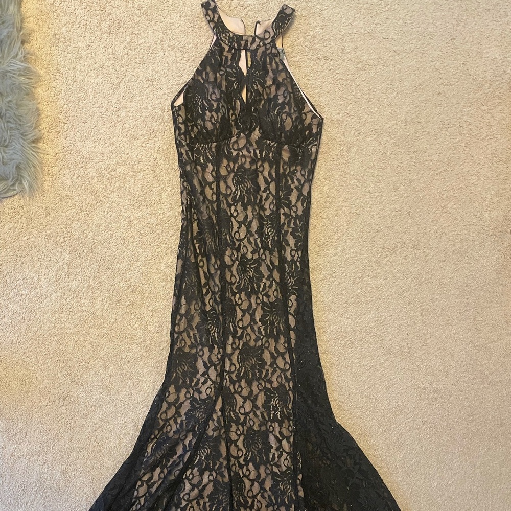 Black & nude halter neck sparkly maxi dress